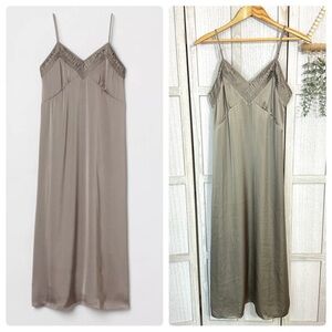 H&M Taupe Satin Slip Midi Dress Sleeveless Party Dress Strappy Size Small NWOT